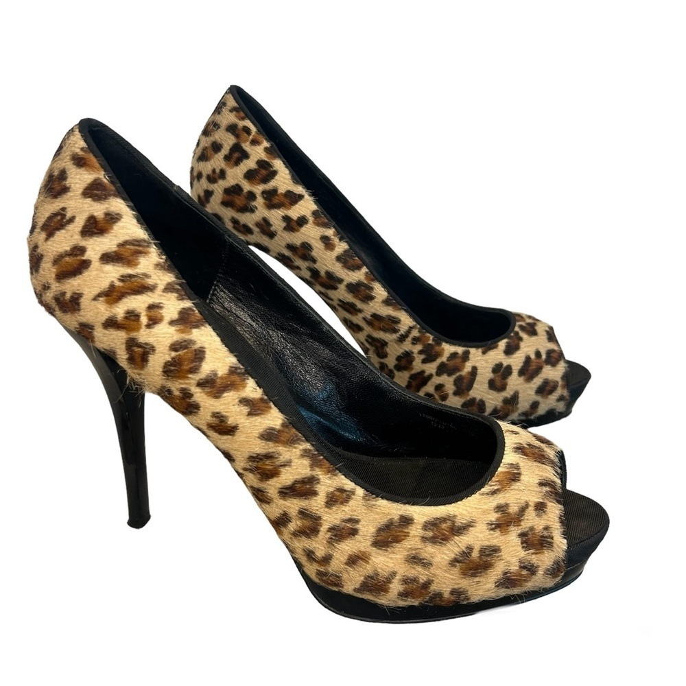 Zara Tan brown leopard cheetah animal print pony hair peep toe high heel pumps 9